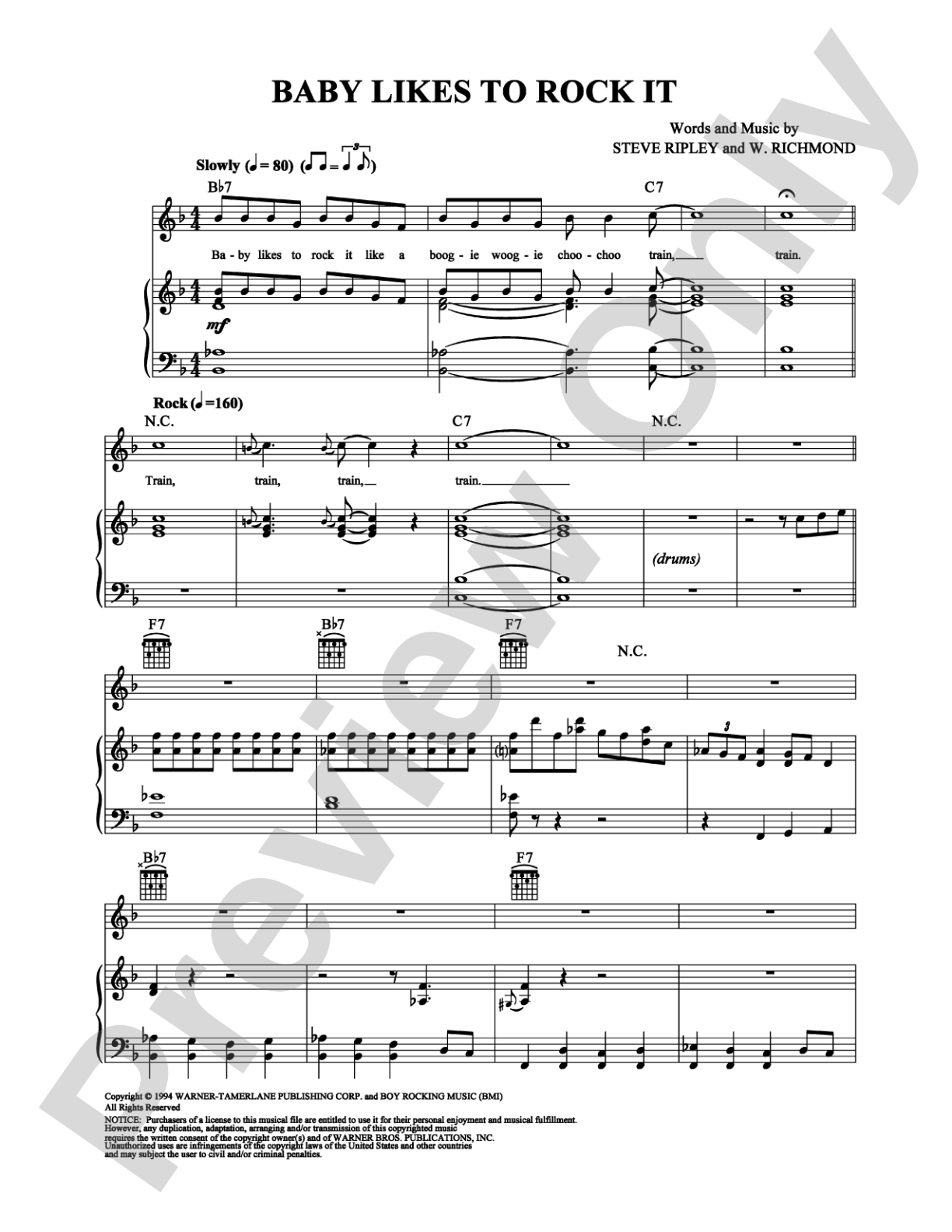 Baby Likes To Rock It: Piano/Vocal/Chords Digital Sheet Music