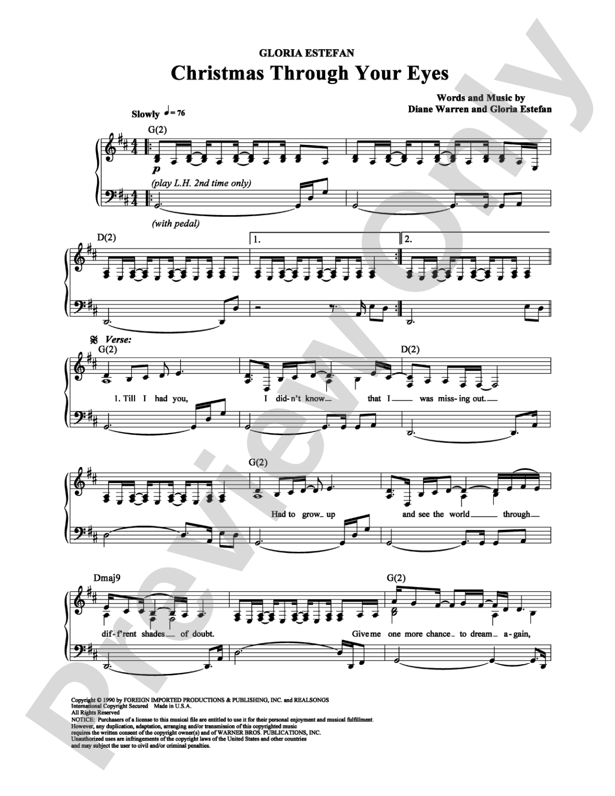Christmas Through Your Eyes: Piano/Vocal/Chords Digital Sheet Music