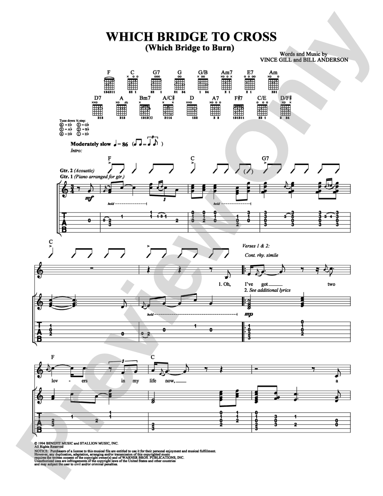 Which Bridge to Cross (Which Bridge to Burn): Guitar TAB Digital Sheet Music