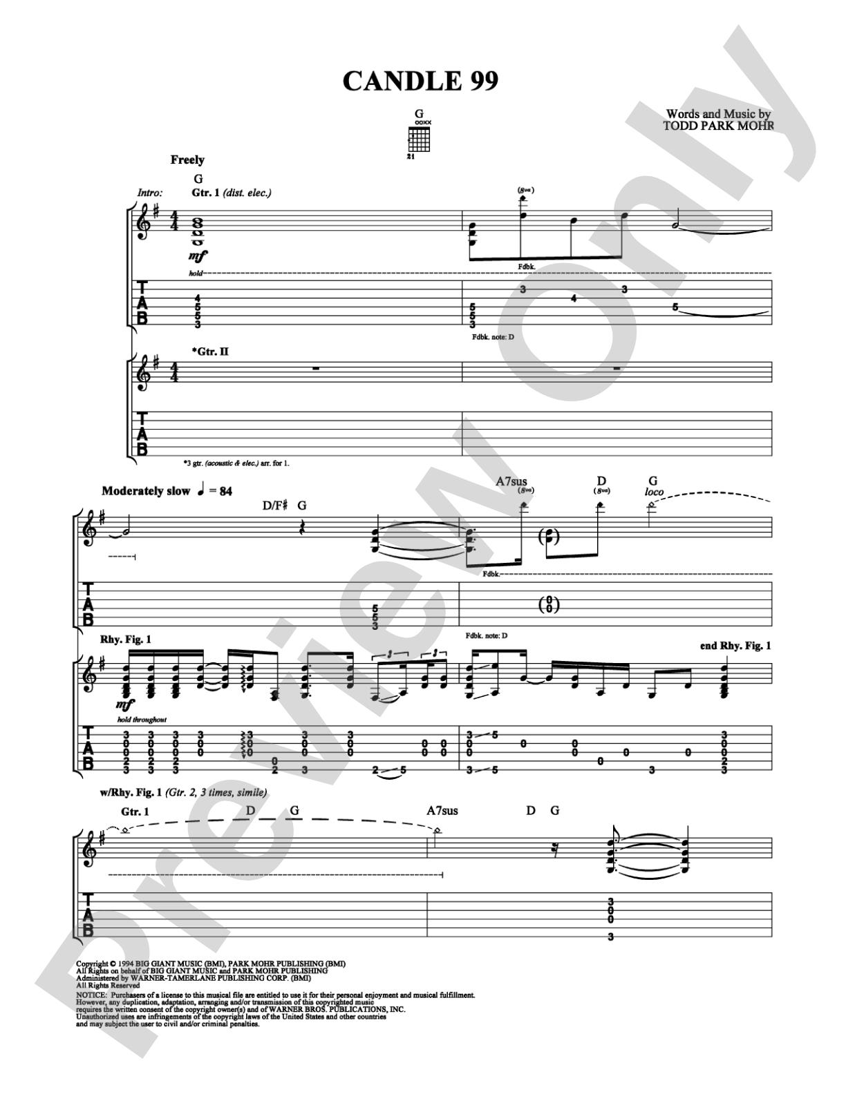 Candle 99: Guitar TAB Digital Sheet Music