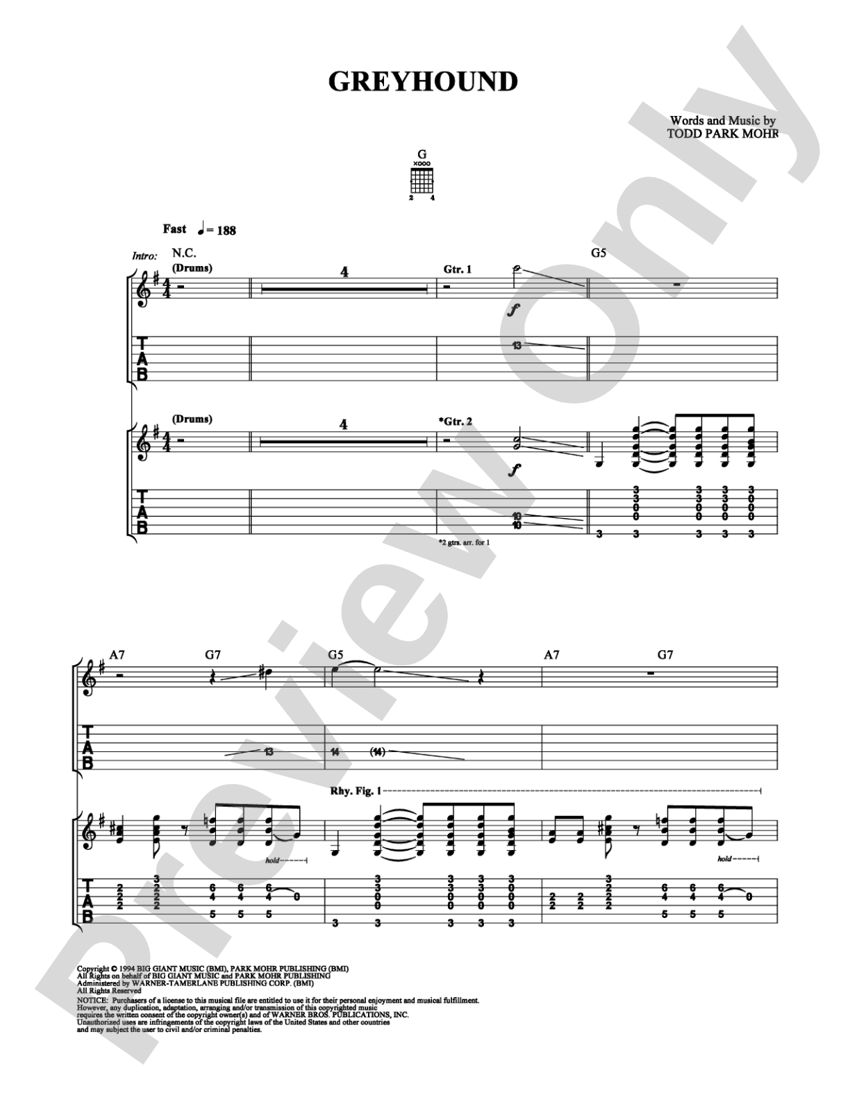 Greyhound: Guitar TAB Digital Sheet Music