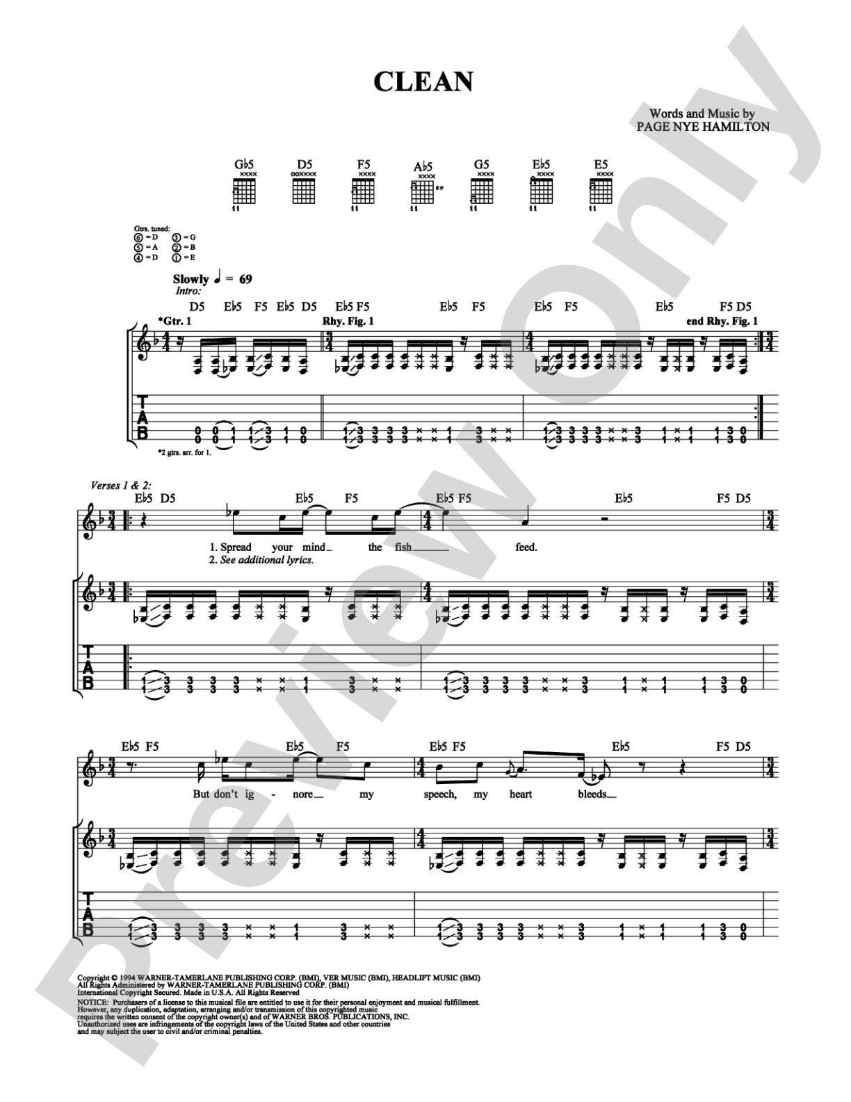 Clean: Guitar TAB Digital Sheet Music