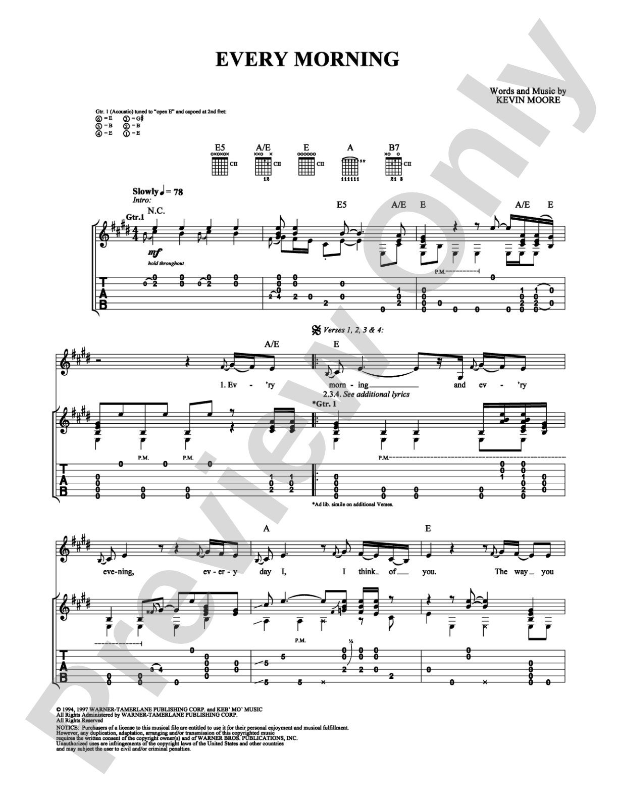 Every Morning: Guitar TAB Digital Sheet Music