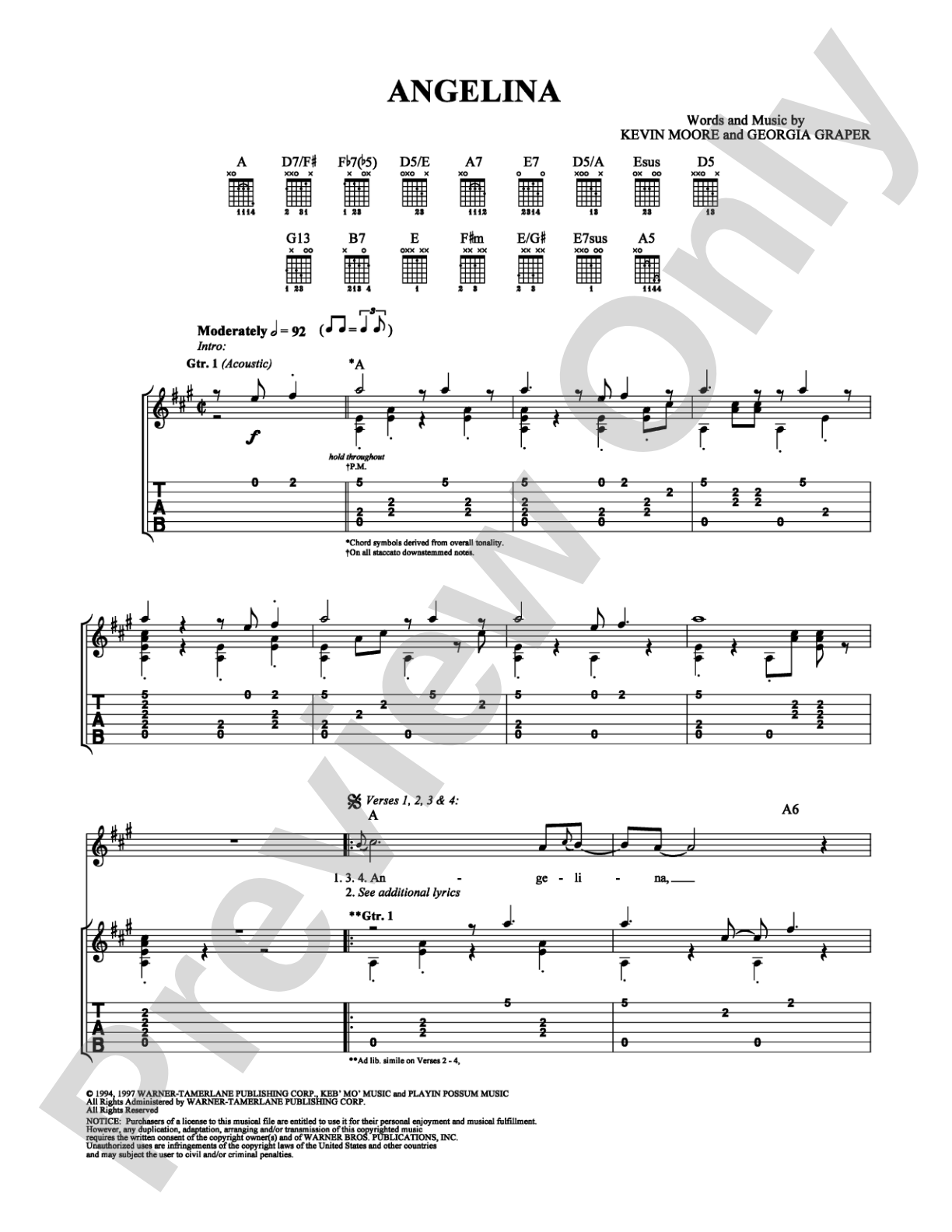 Angelina: Guitar TAB Digital Sheet Music
