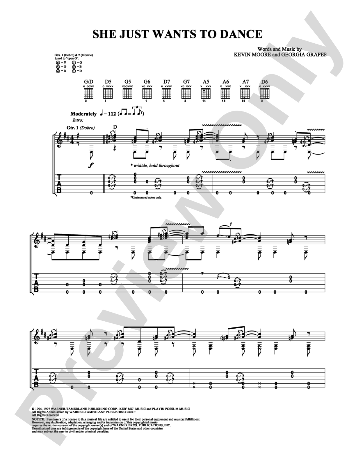 She Just Wants to Dance: Guitar TAB Digital Sheet Music