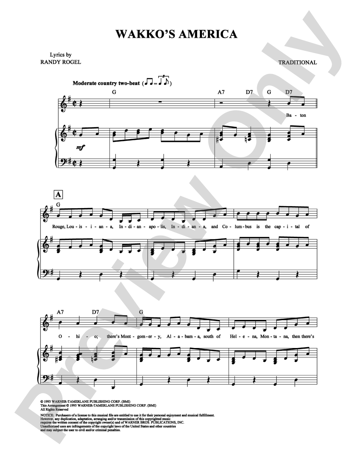 Wakko's America: Piano/Vocal/Chords Digital Sheet Music