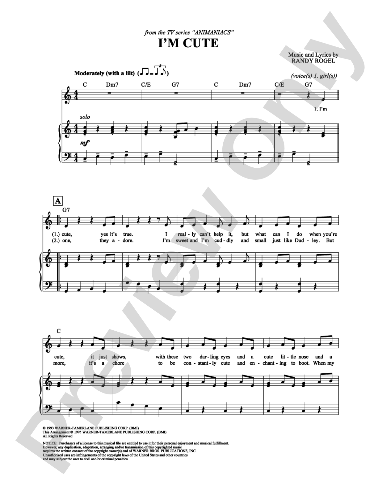 I'm Cute: Piano/Vocal/Chords Digital Sheet Music