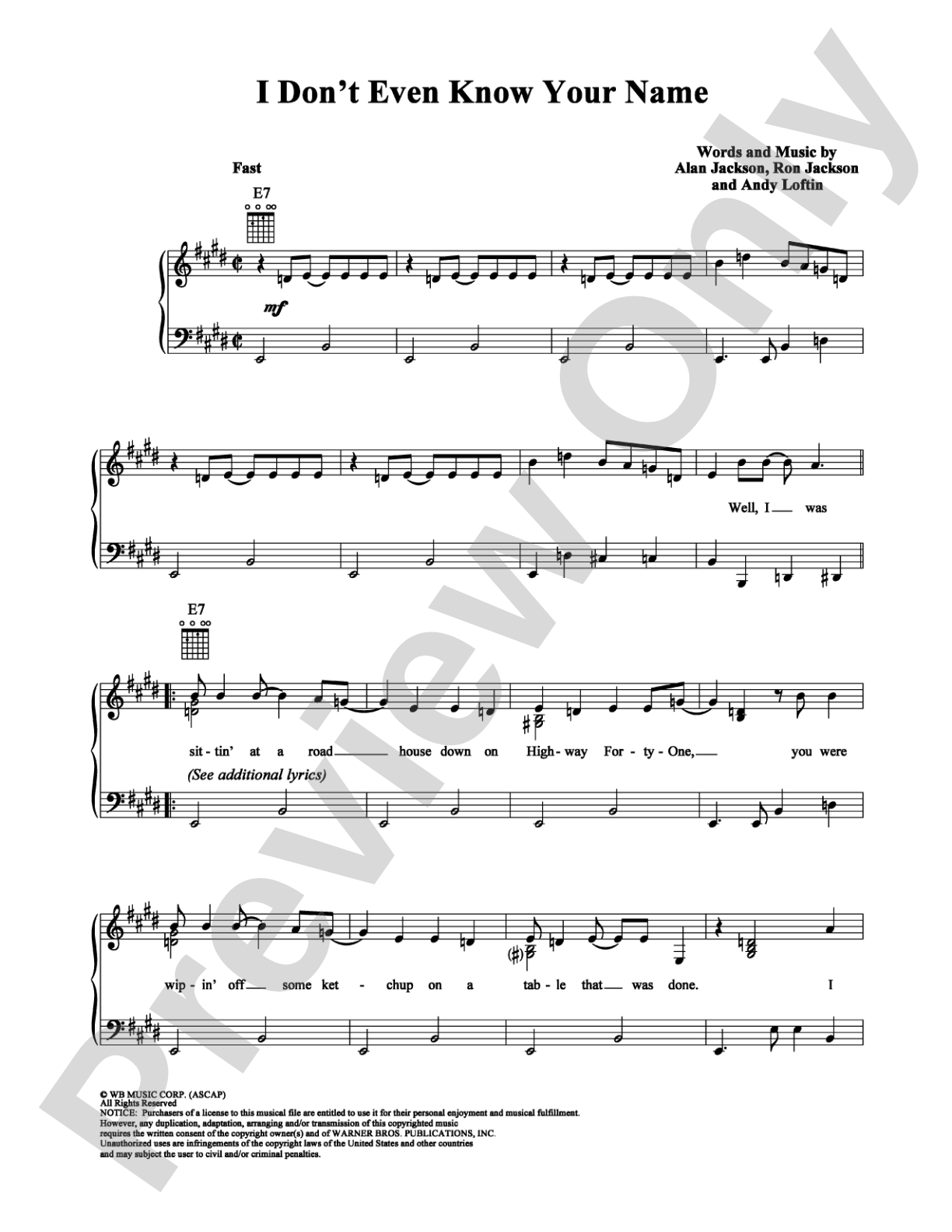 I Don't Even Know Your Name: Piano/Vocal/Chords Digital Sheet Music