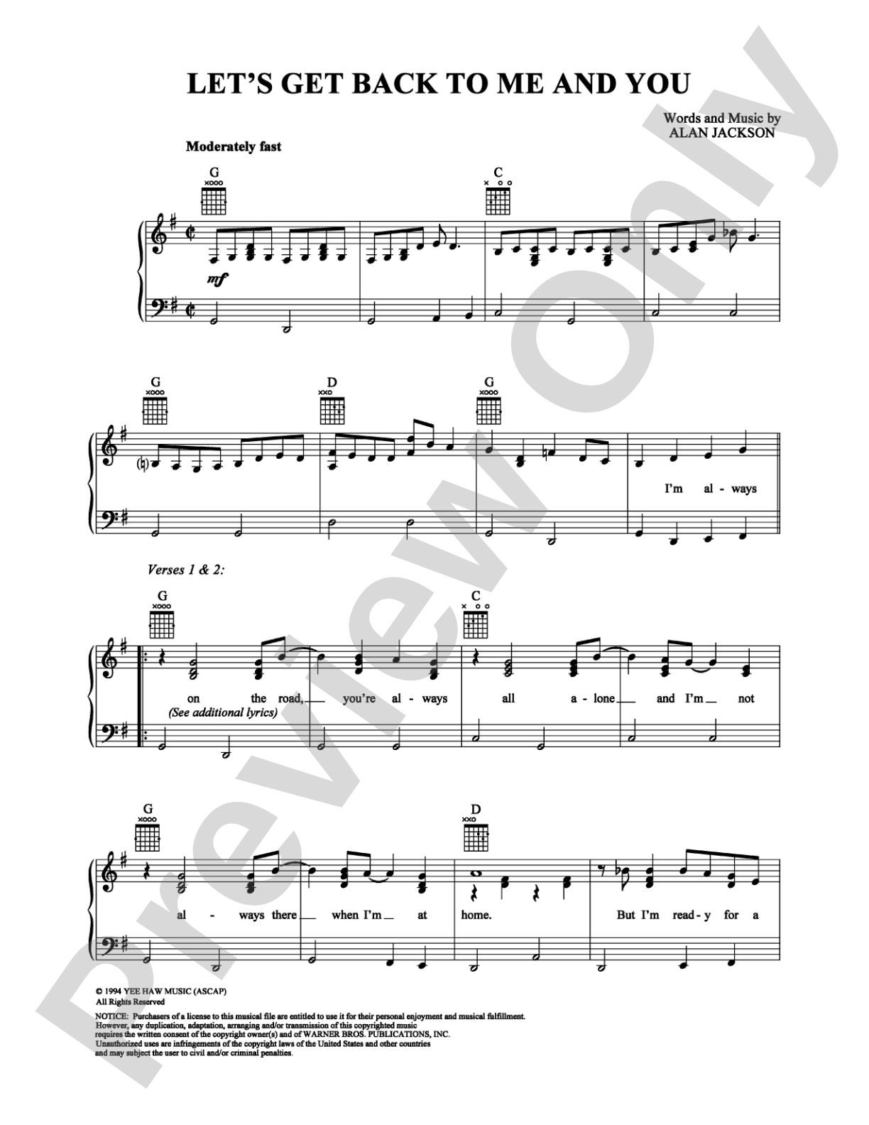 Let's Get Back to Me and You: Piano/Vocal/Chords Digital Sheet Music