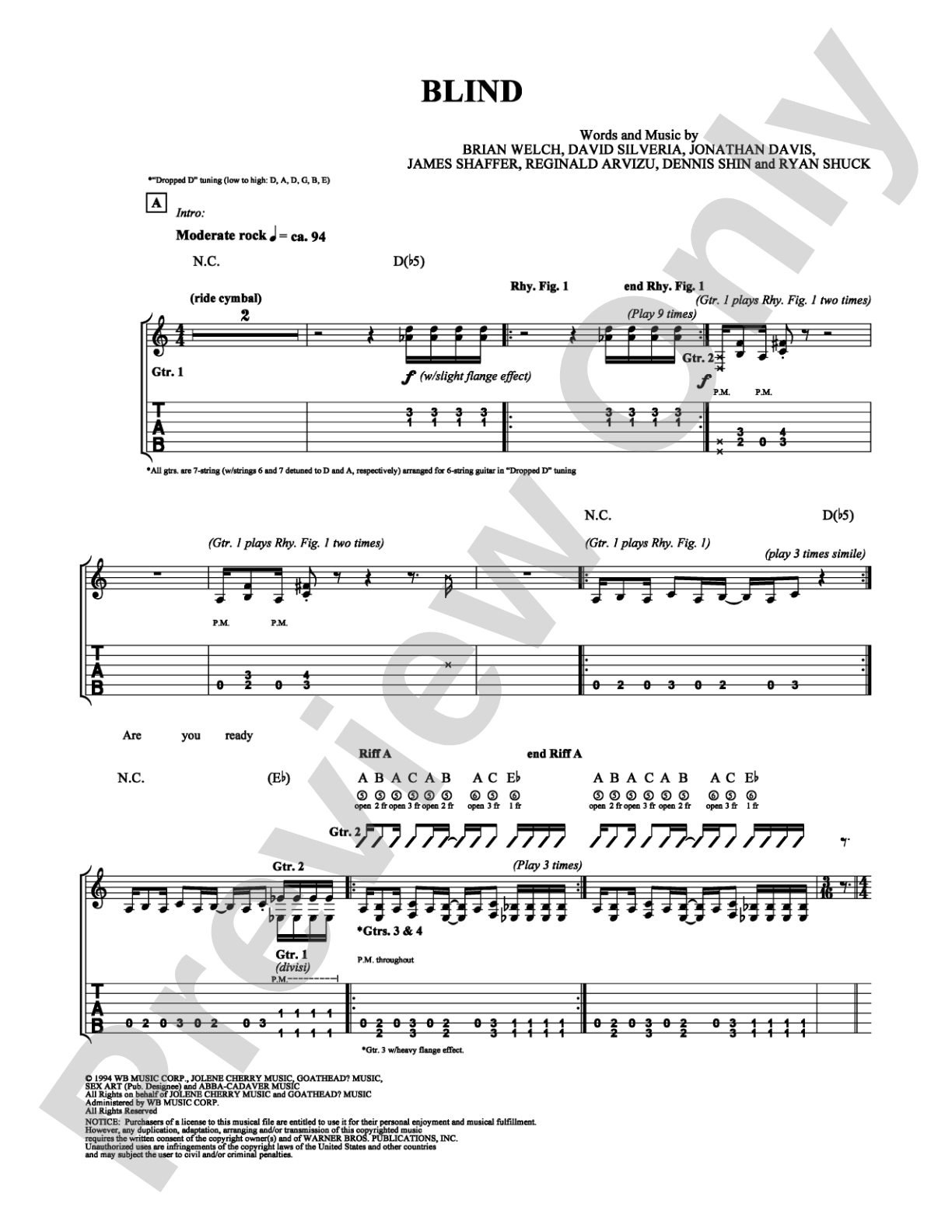 Blind: Guitar TAB Digital Sheet Music