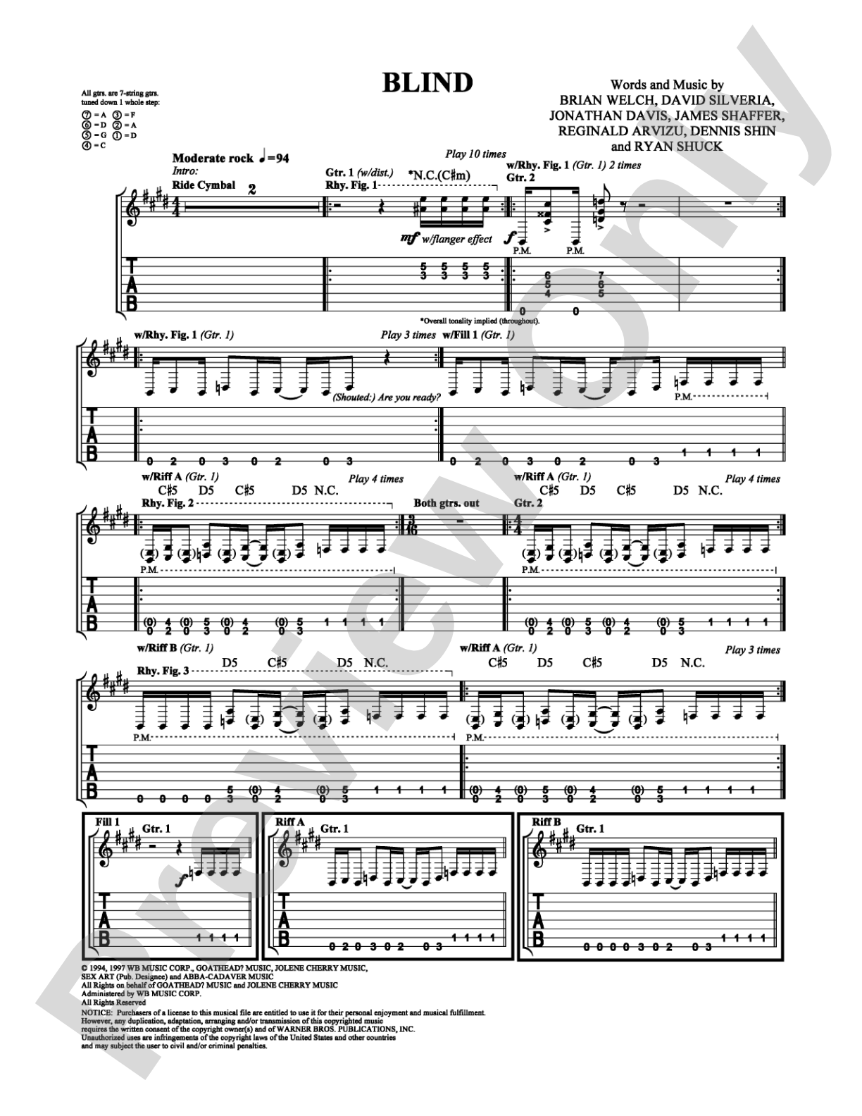 Blind: Guitar TAB Digital Sheet Music