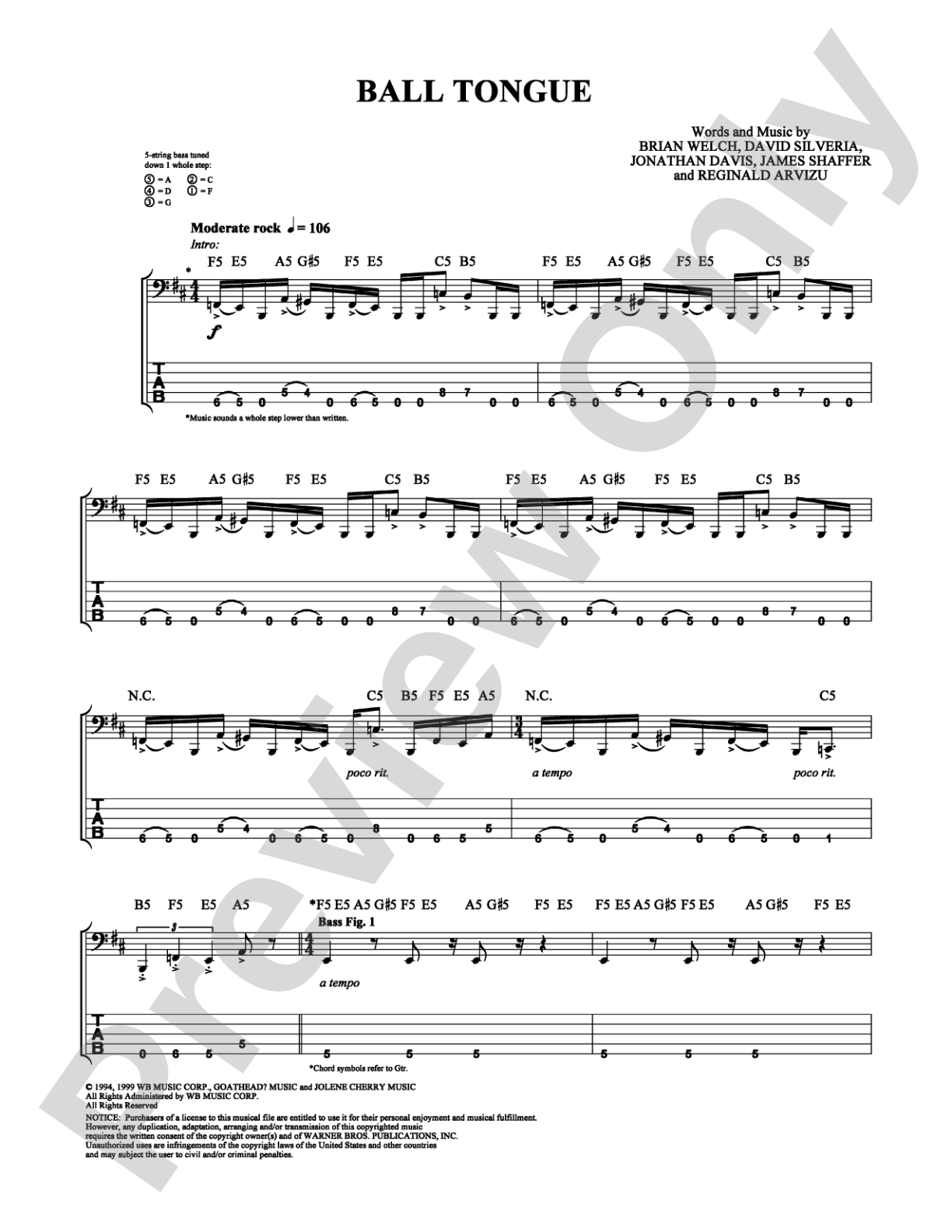 Ball Tongue: Bass TAB Digital Sheet Music