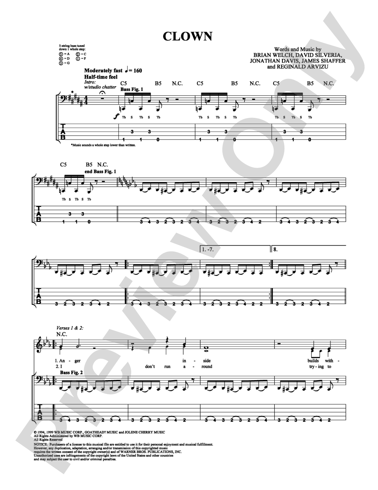 Clown: Bass TAB Digital Sheet Music