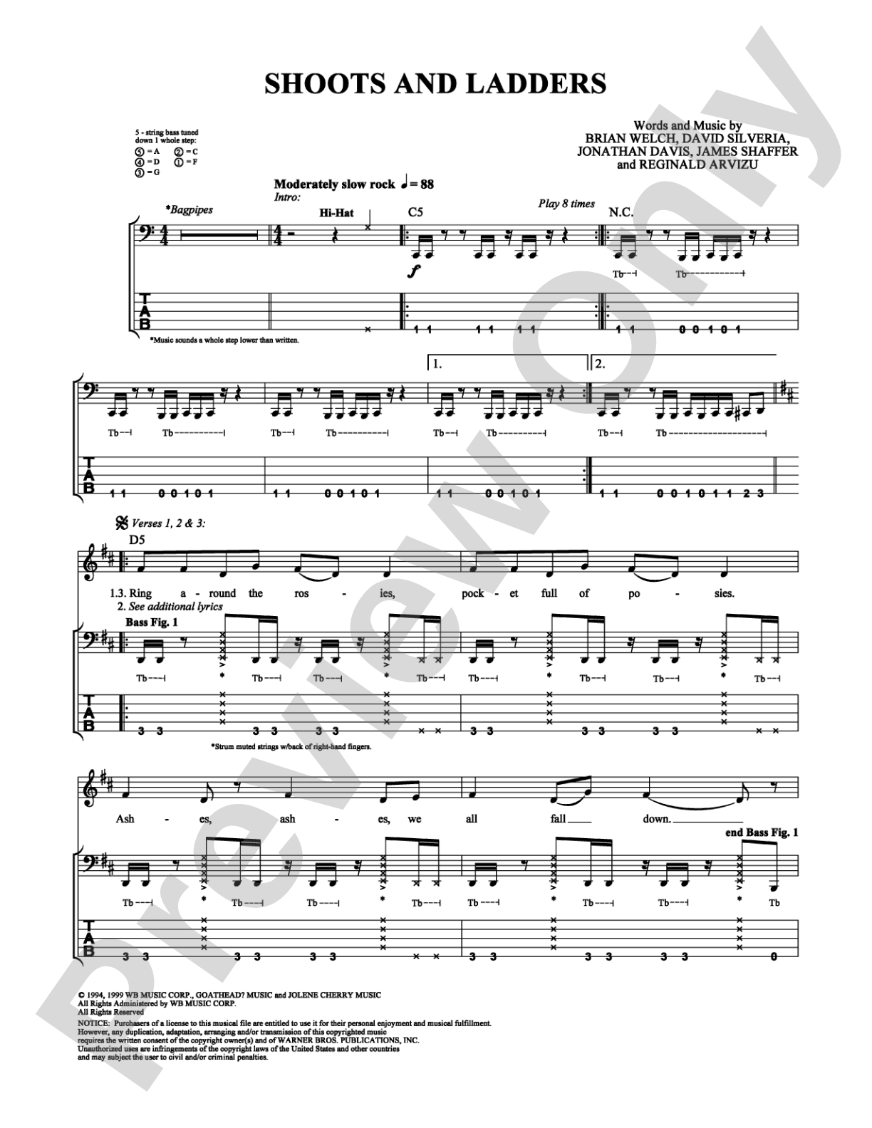 Shoots and Ladders: Bass TAB Digital Sheet Music