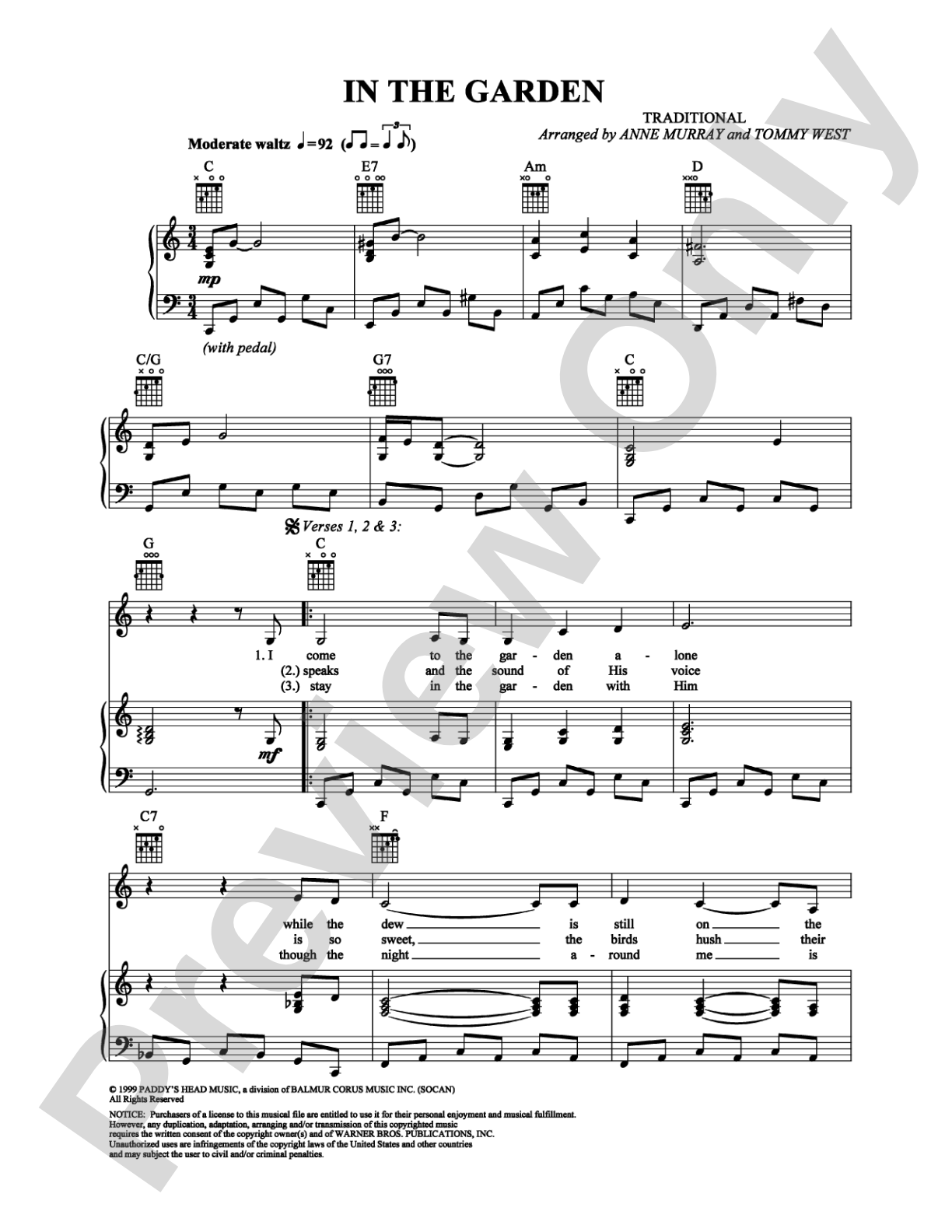In the Garden: Piano/Vocal/Chords Digital Sheet Music