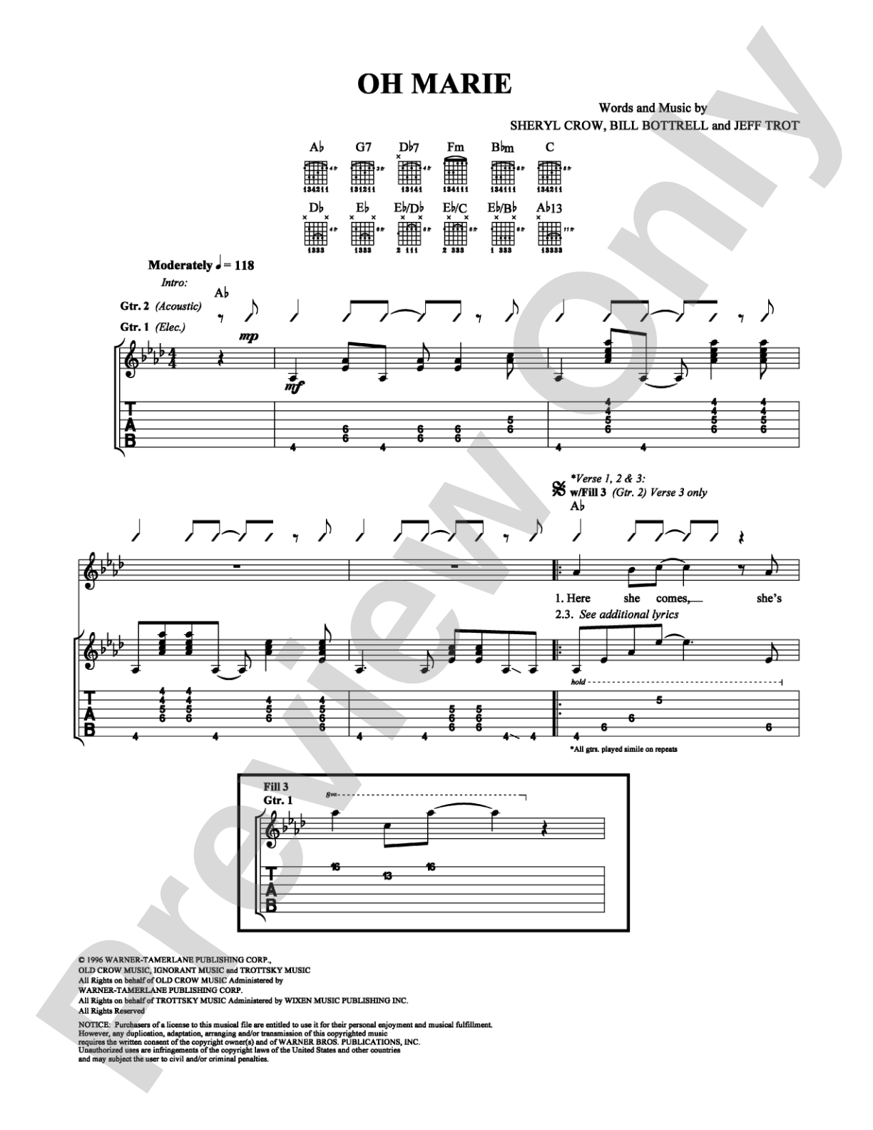 Oh Marie: Guitar TAB Digital Sheet Music