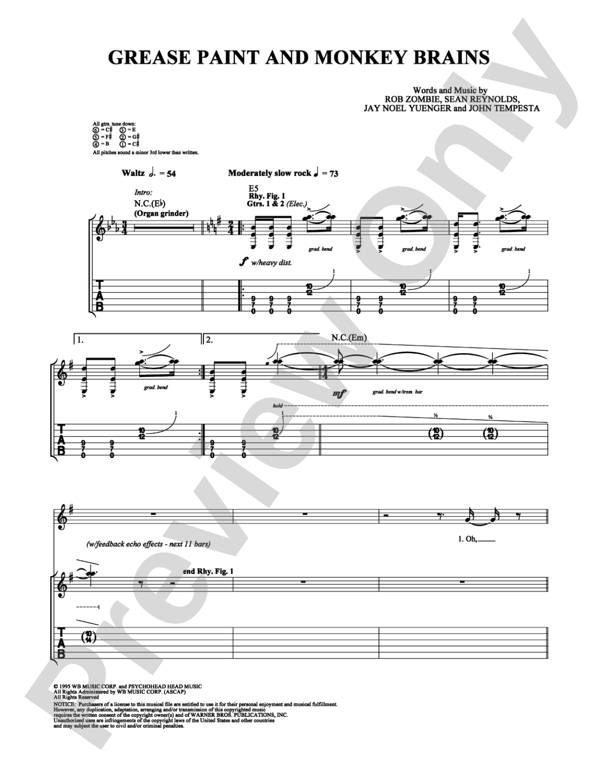 Grease Paint and Monkey Brains: Guitar TAB Digital Sheet Music
