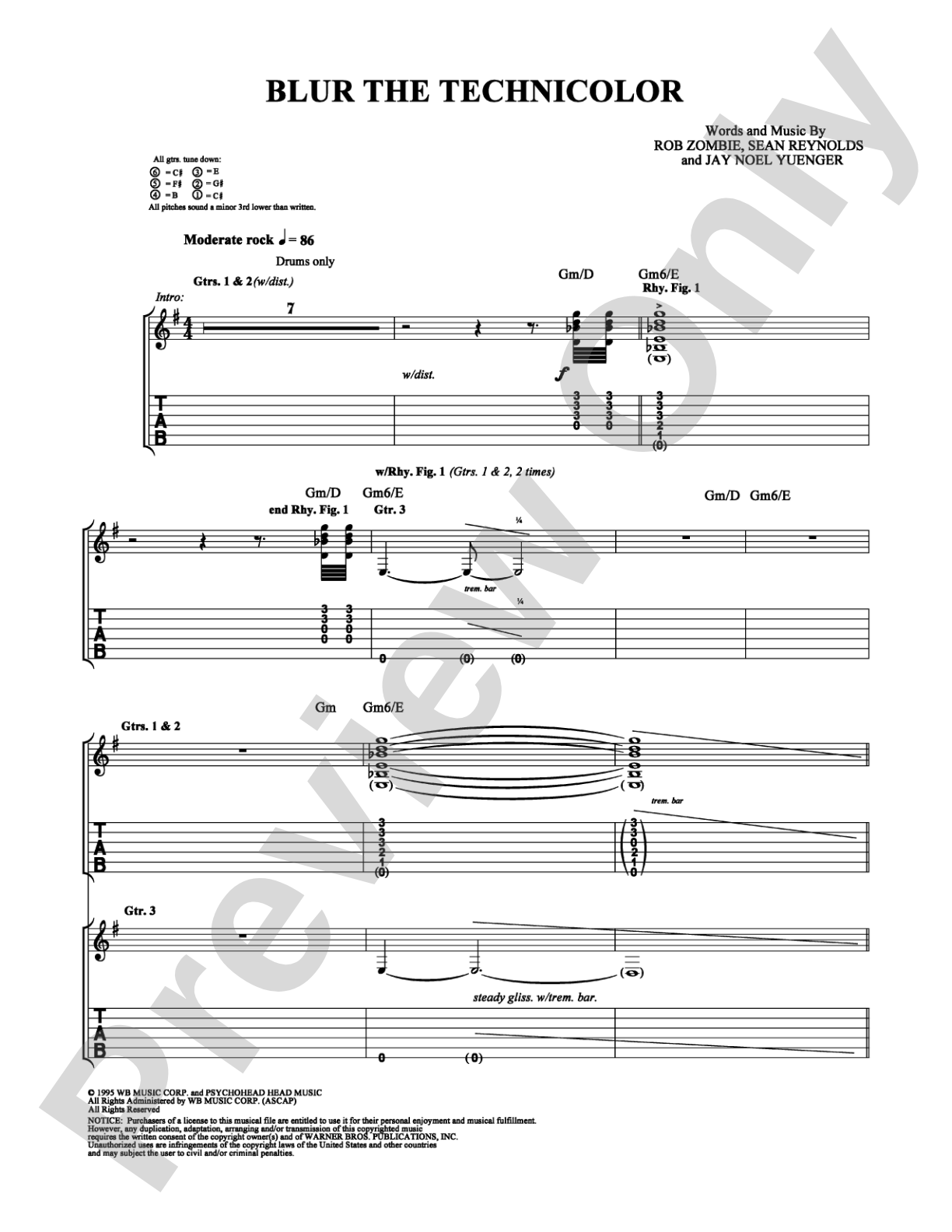 Blur the Technicolor: Guitar TAB Digital Sheet Music