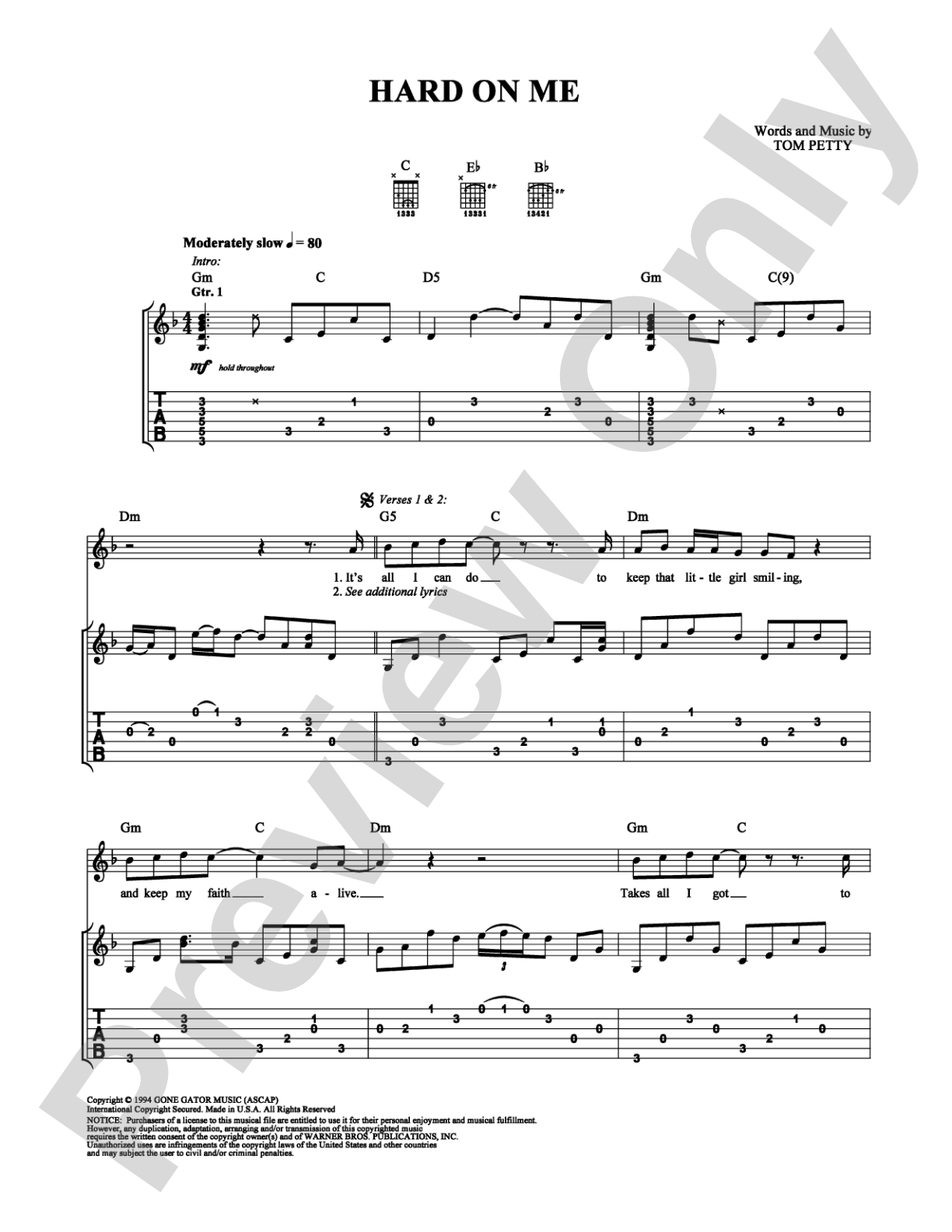 Hard On Me: Guitar TAB Digital Sheet Music