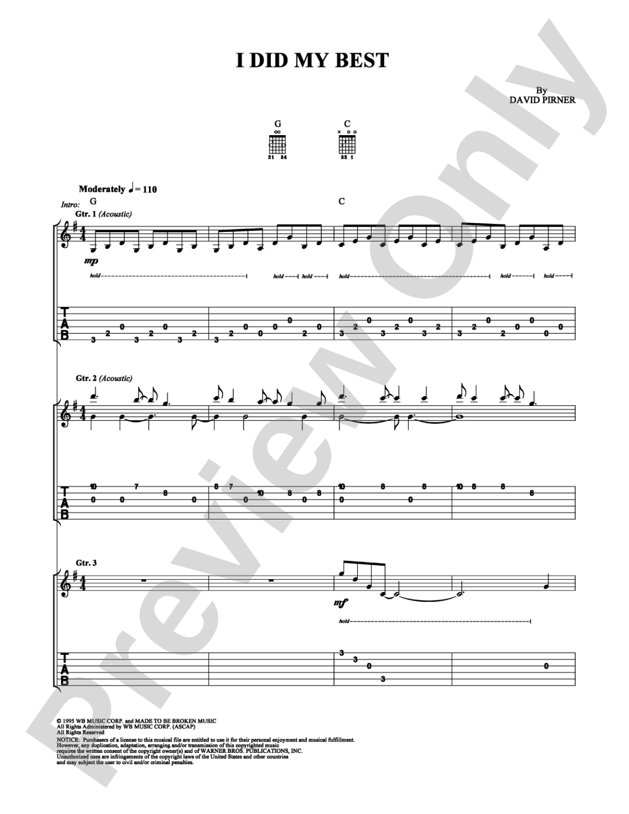 I Did My Best: Guitar TAB Digital Sheet Music