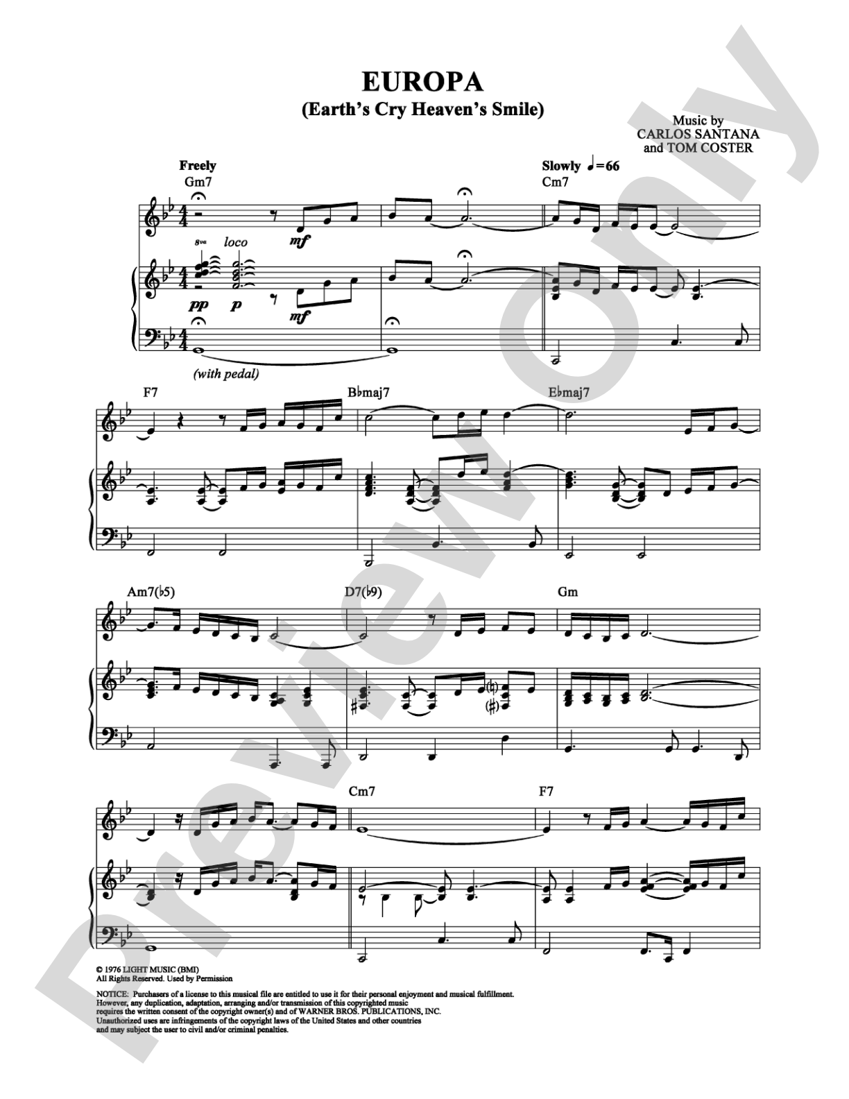 Europa (Earth's Cry Heaven's Smile): Piano/Vocal/Chords Digital Sheet Music