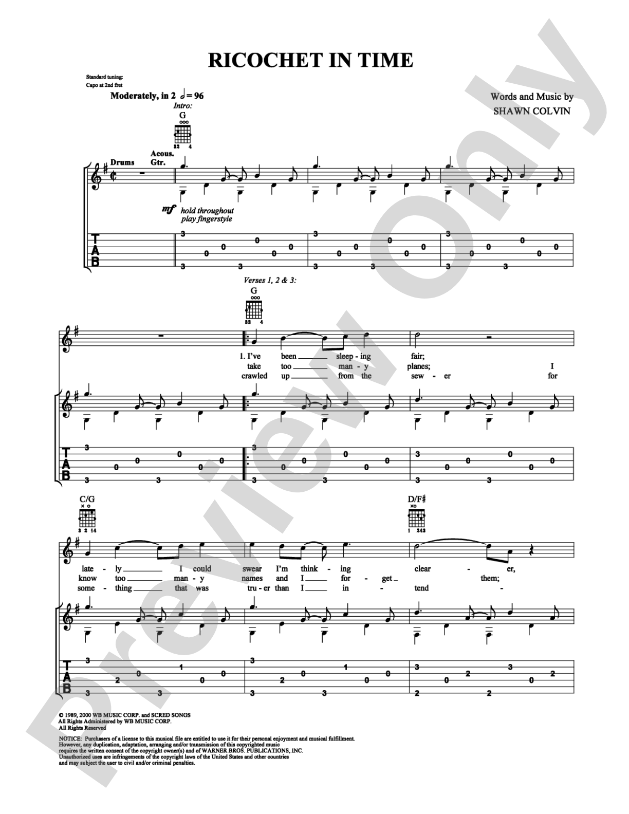 Ricochet in Time: Guitar TAB Digital Sheet Music