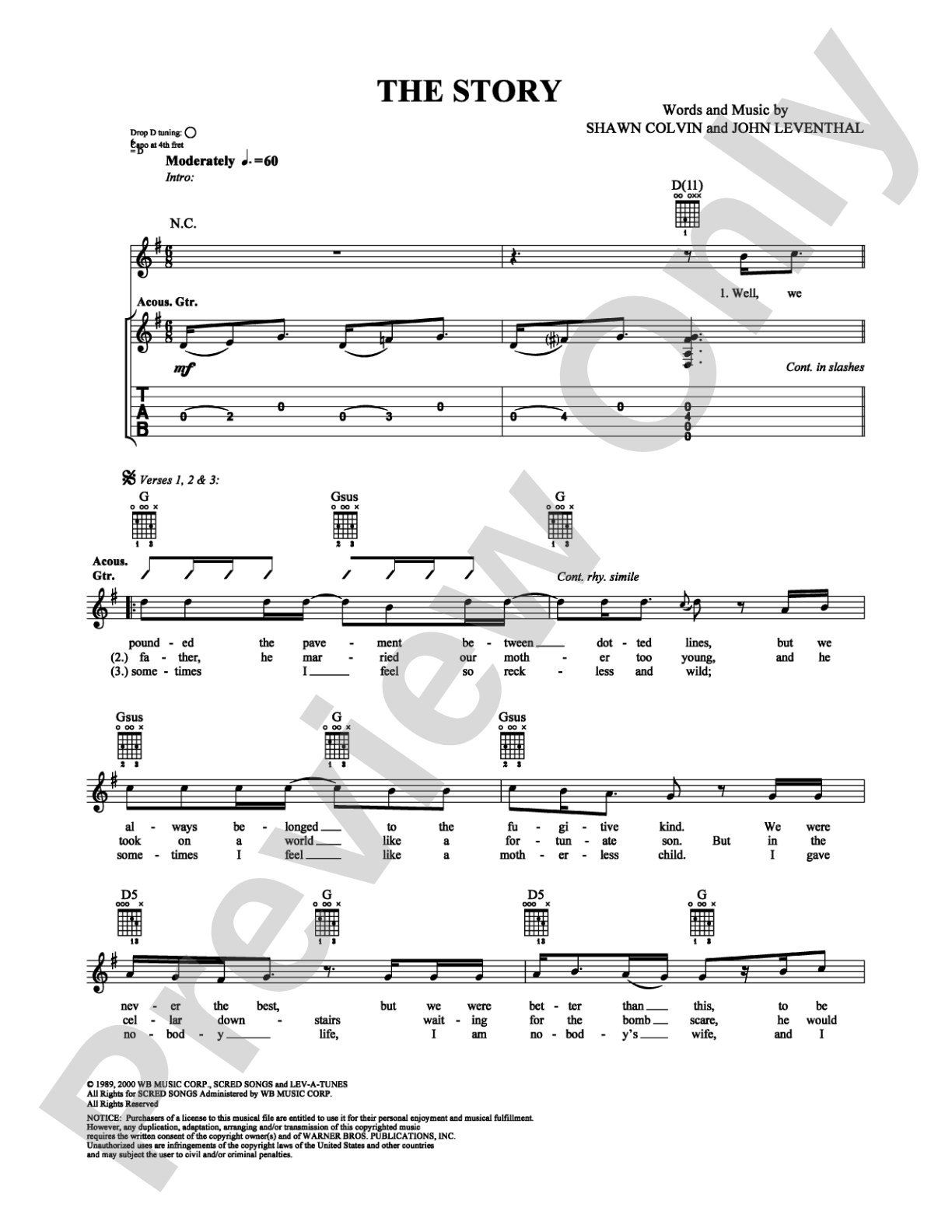 The Story: Easy Guitar Digital Sheet Music