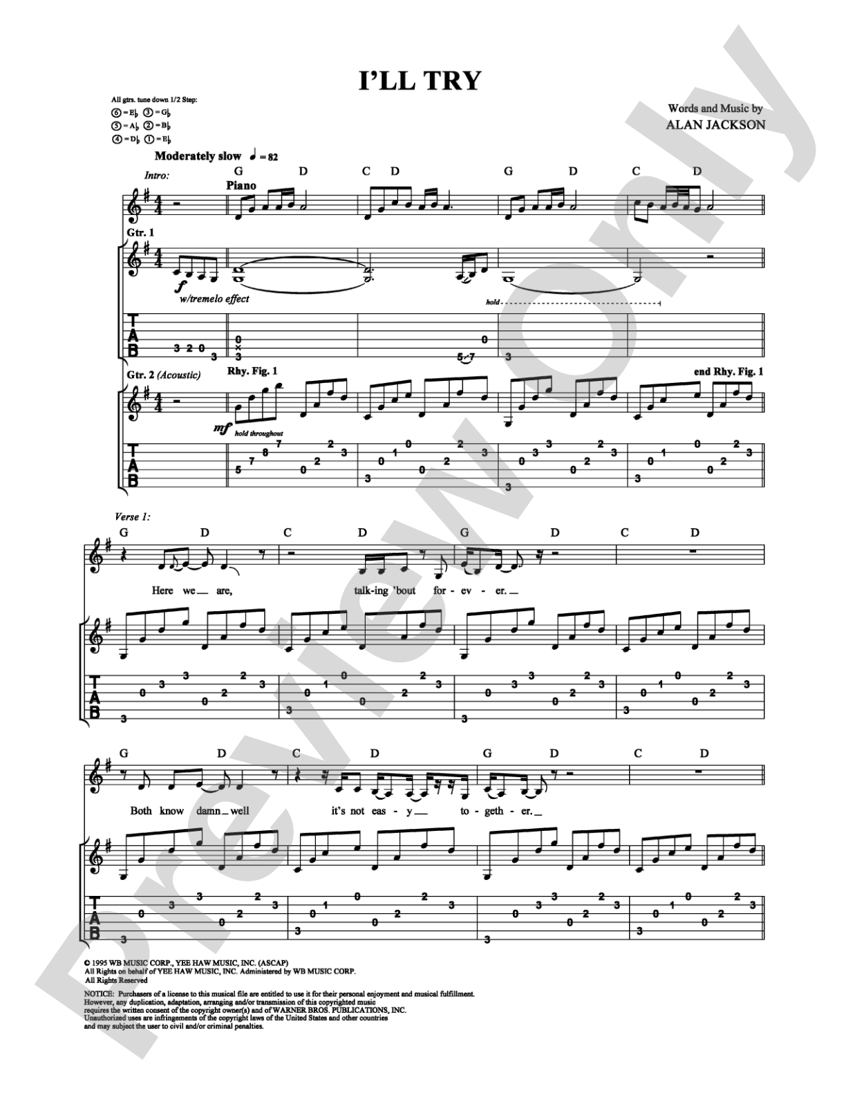 I'll Try: Guitar TAB Digital Sheet Music