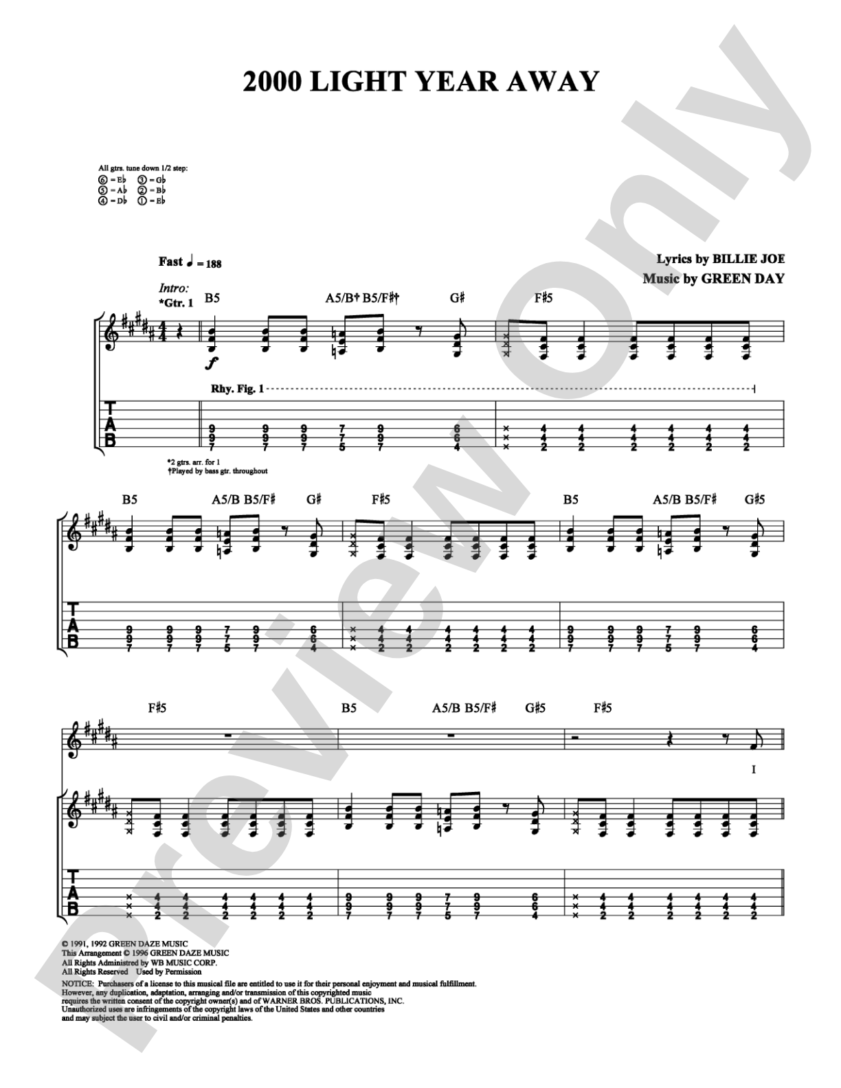 2000 Light Years Away: Guitar TAB Digital Sheet Music