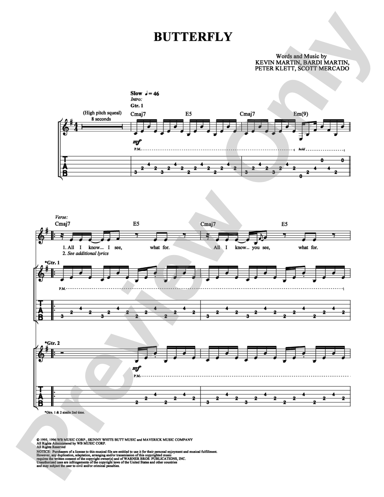 Butterfly: Guitar TAB Digital Sheet Music