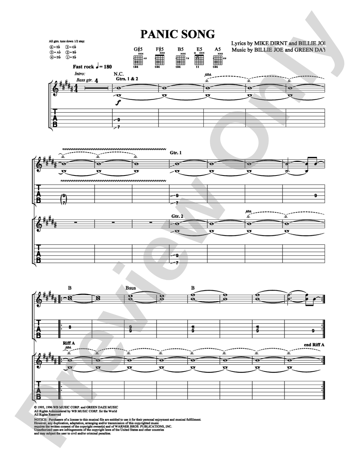 Panic Song: Guitar TAB Digital Sheet Music
