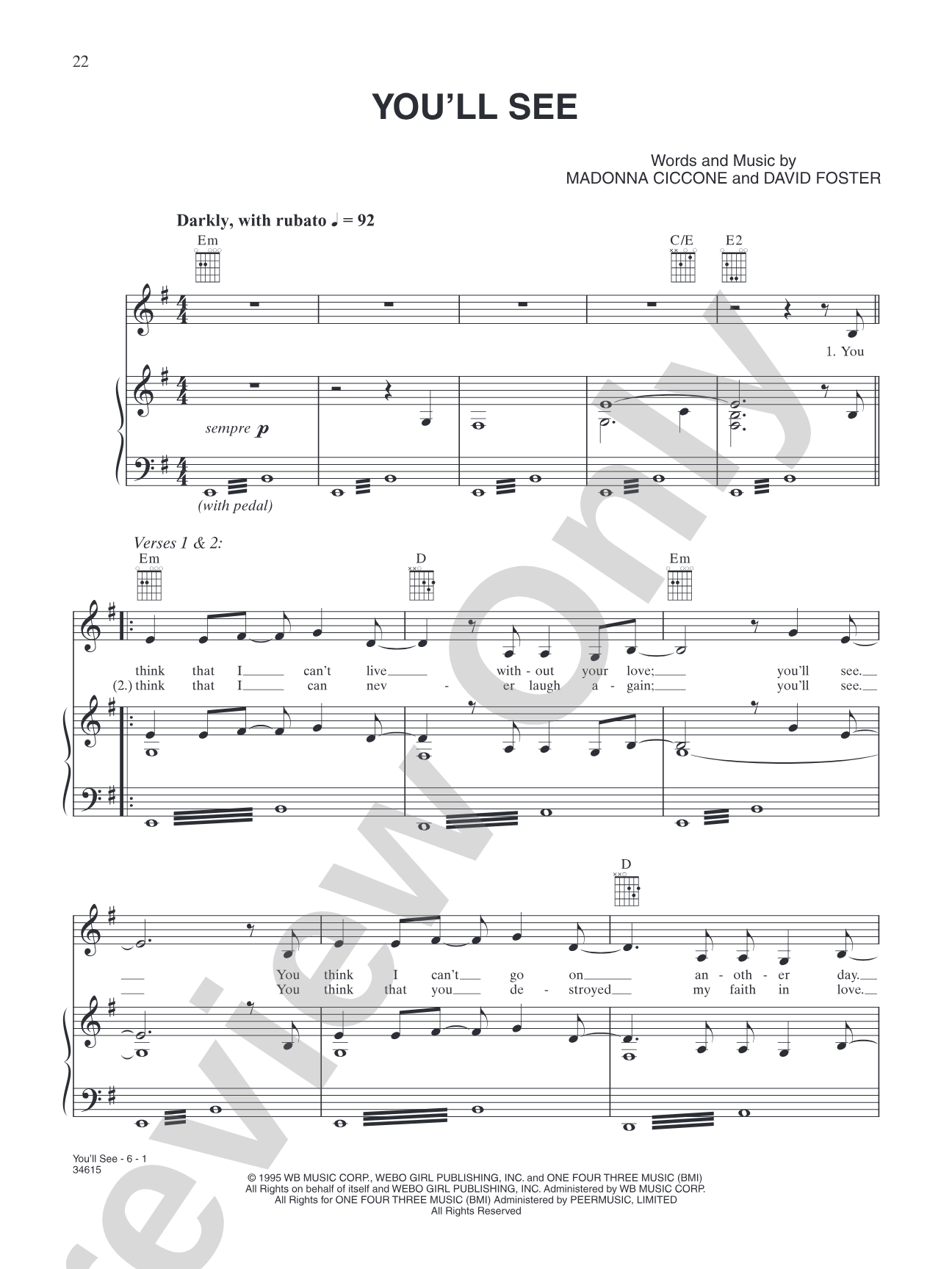 You'll See: Piano/Vocal/Chords