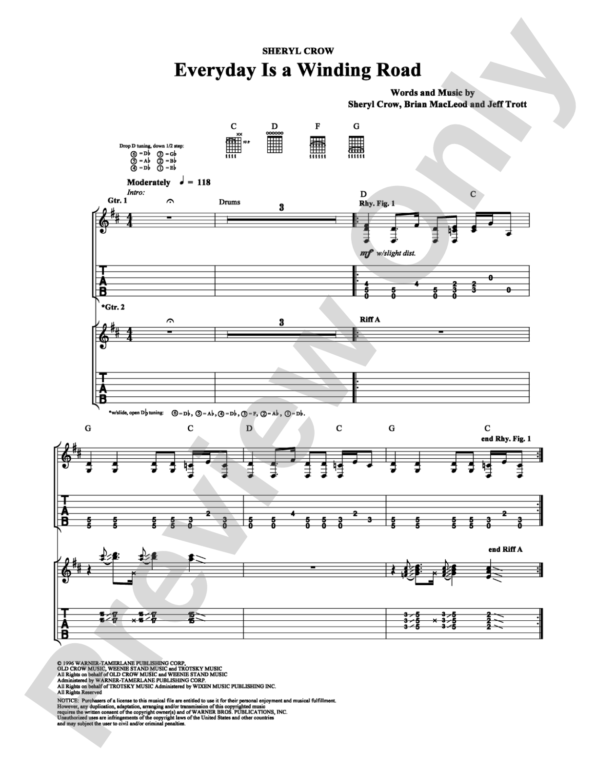 Everyday Is a Winding Road: Guitar TAB Digital Sheet Music