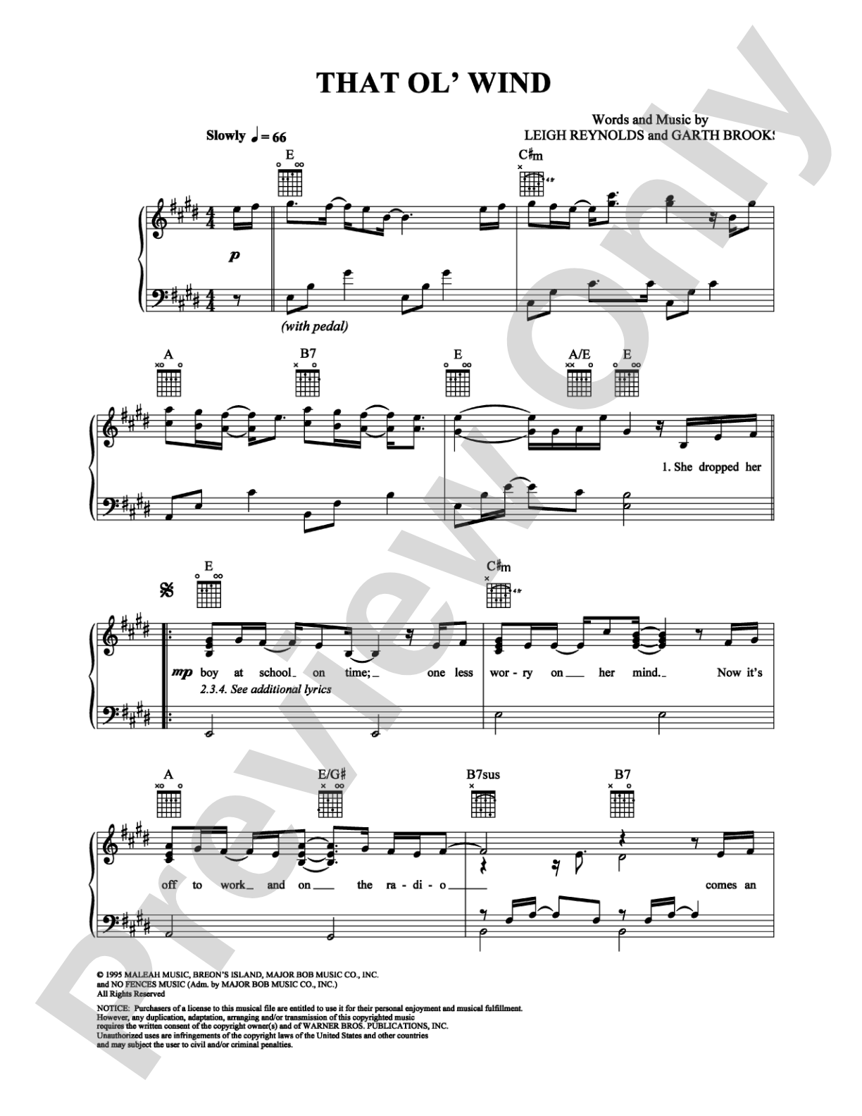 That Ol' Wind: Piano/Vocal/Chords Digital Sheet Music