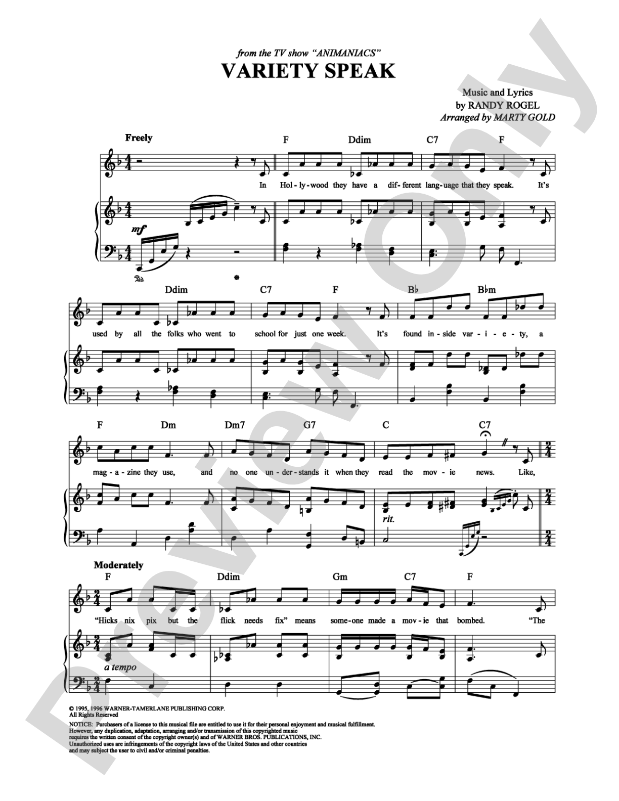 Variety Speak: Piano/Vocal/Chords Digital Sheet Music