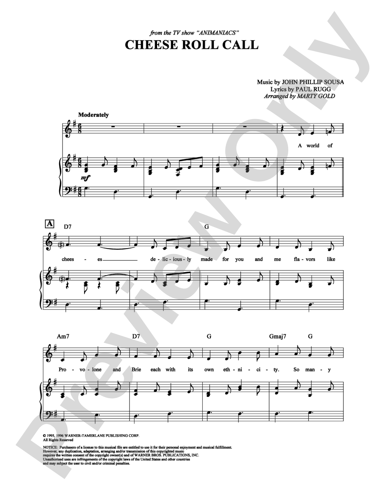 Cheese Roll Call: Piano/Vocal/Chords Digital Sheet Music