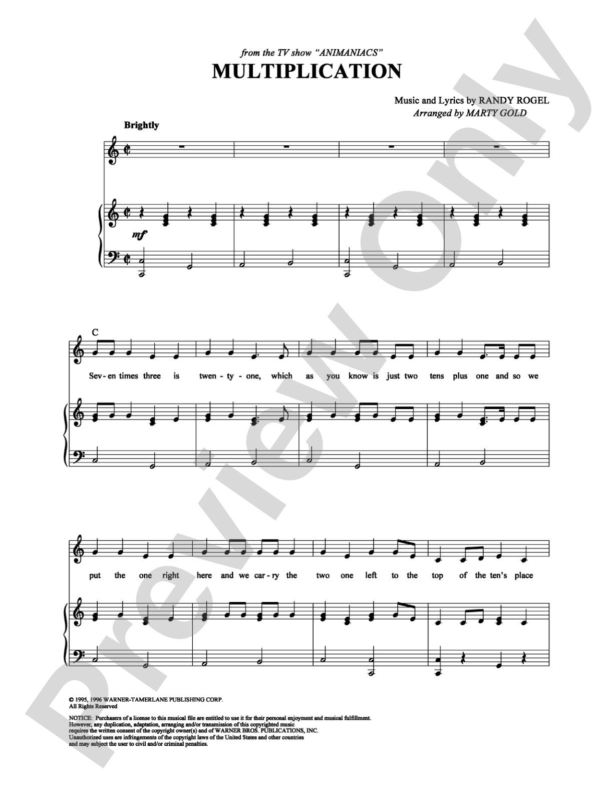 Multiplication: Piano/Vocal/Chords Digital Sheet Music