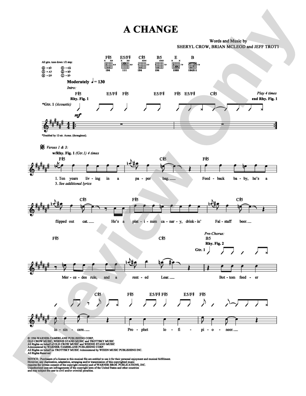 A Change Would Do You Good: Guitar TAB Digital Sheet Music