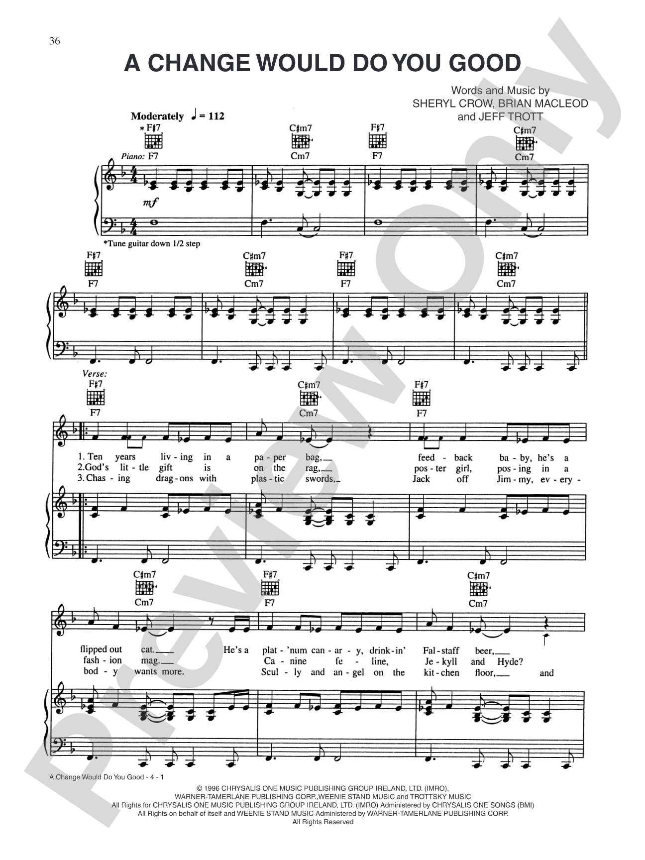 A Change Would Do You Good: Piano/Vocal/Chords Digital Sheet Music