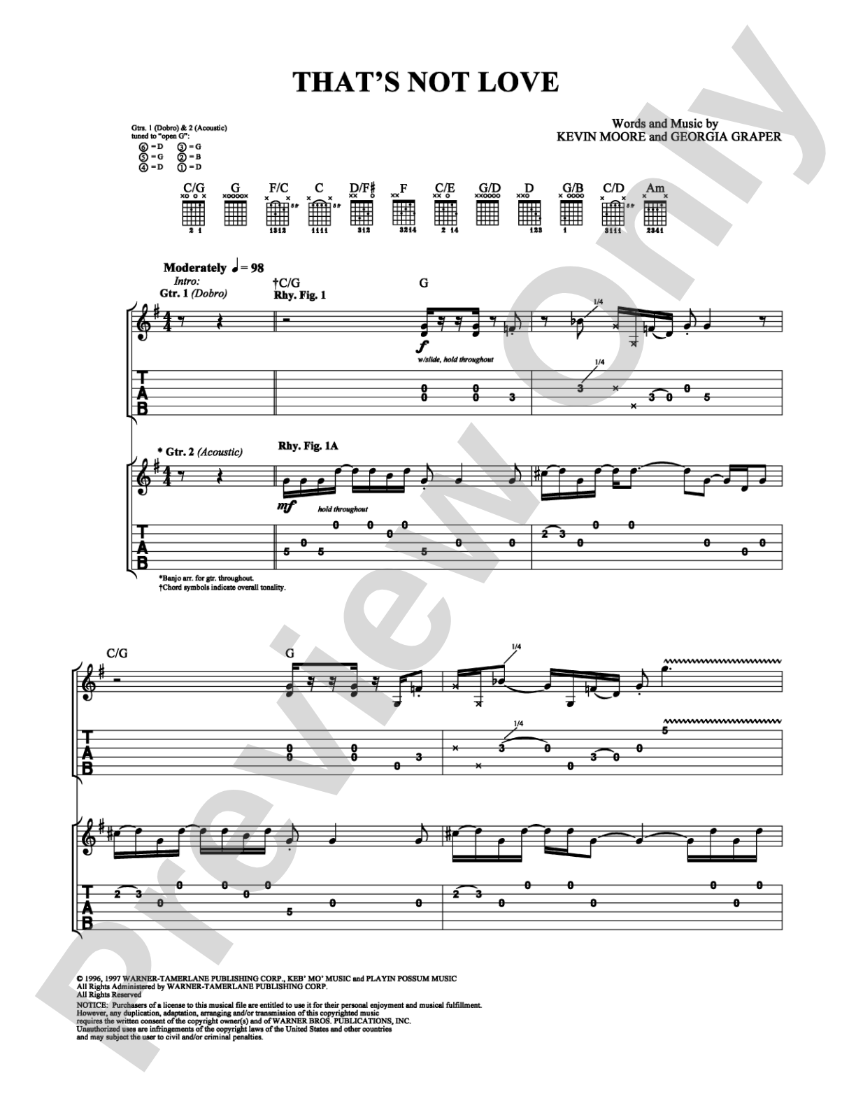 That's Not Love: Guitar TAB Digital Sheet Music