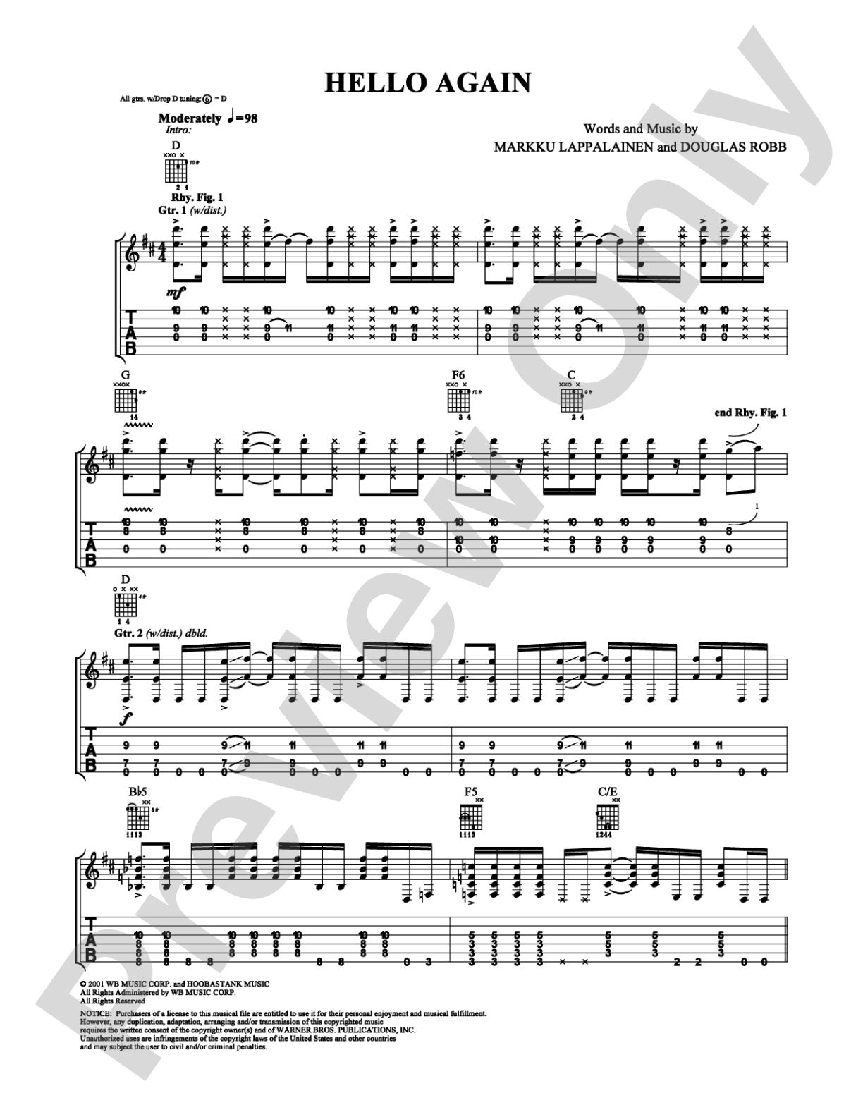 Hello Again: Guitar TAB Digital Sheet Music