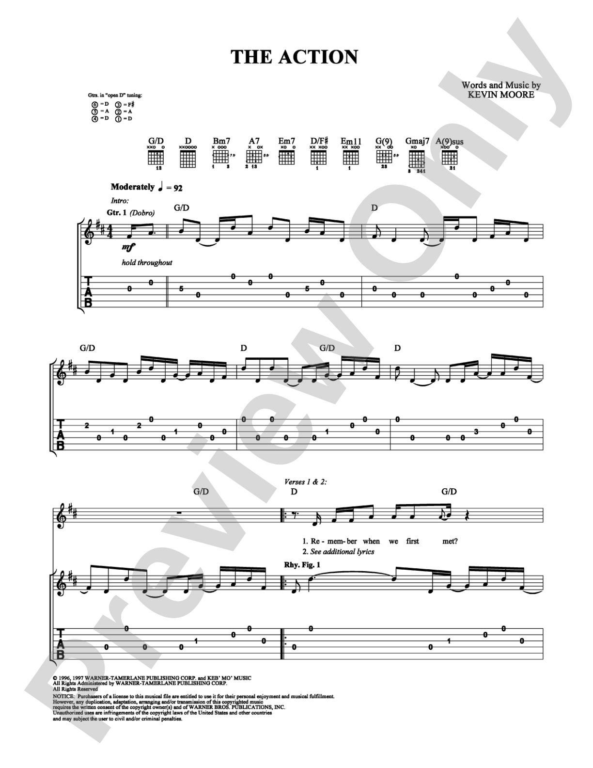 The Action: Guitar TAB Digital Sheet Music
