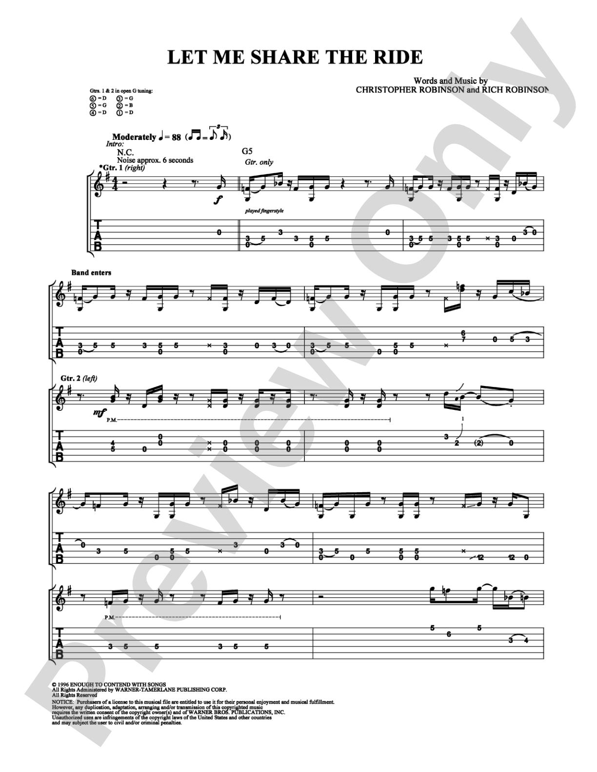 Let Me Share the Ride: Guitar TAB Digital Sheet Music