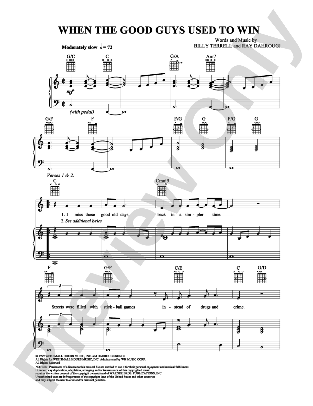 When the Good Guys Used to Win: Piano/Vocal/Chords Digital Sheet Music
