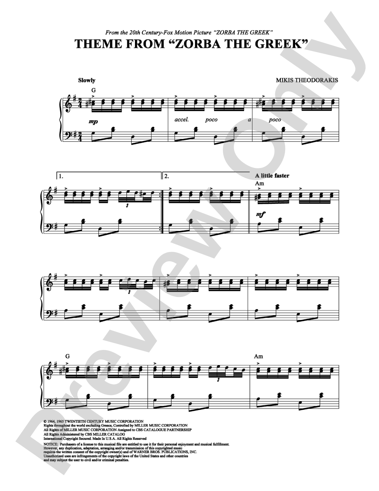 Theme from Zorba the Greek: Piano Digital Sheet Music