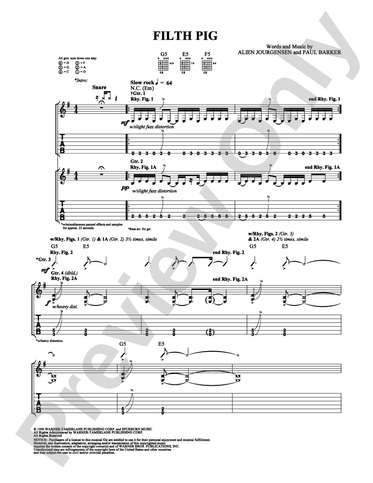 Filth Pig: Guitar TAB Digital Sheet Music