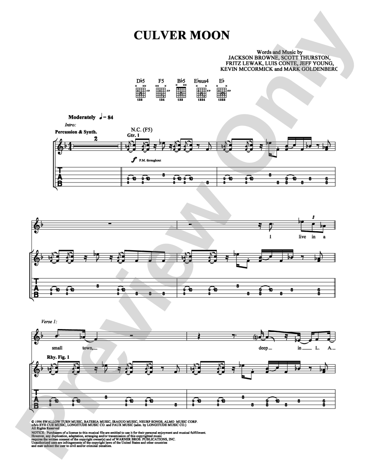 Culver Moon: Guitar TAB Digital Sheet Music