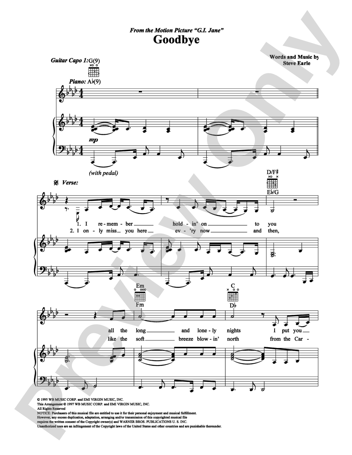 Goodbye: Piano/Vocal/Chords Digital Sheet Music
