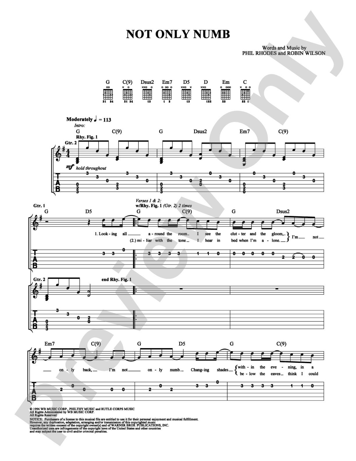 Not Only Numb: Easy Guitar Digital Sheet Music