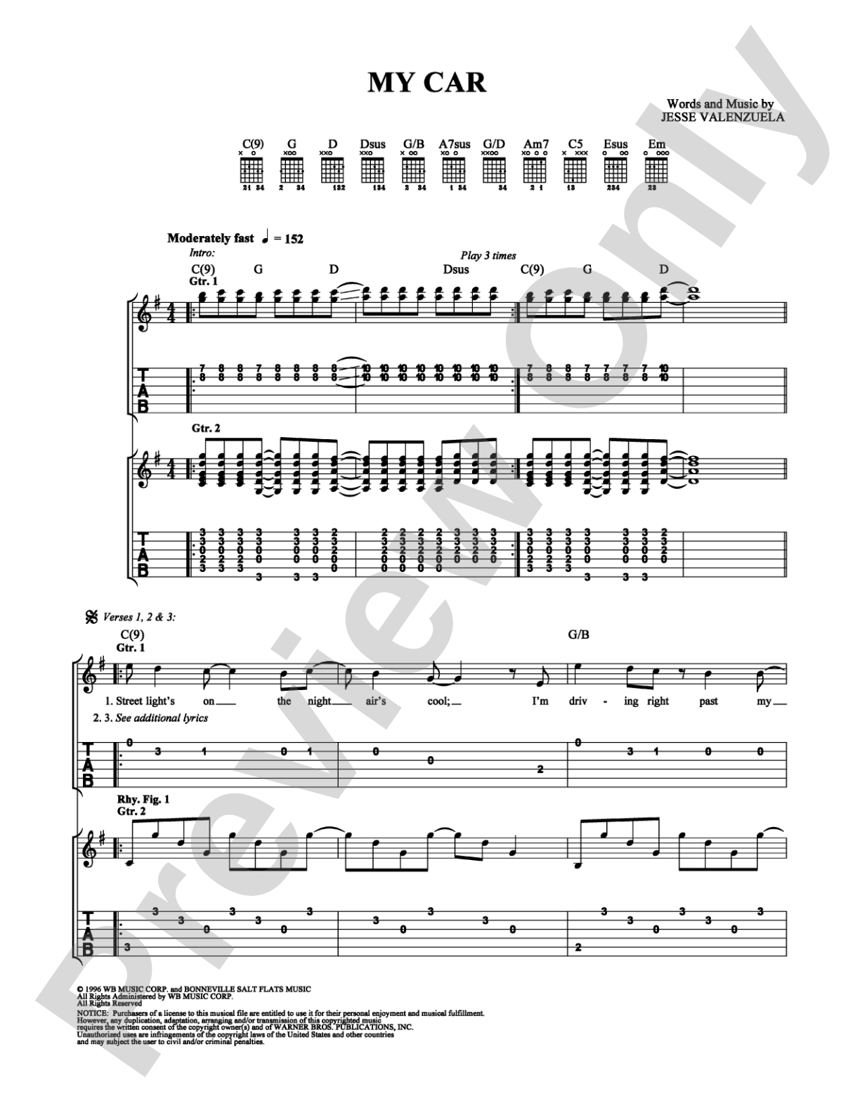 My Car: Easy Guitar Digital Sheet Music